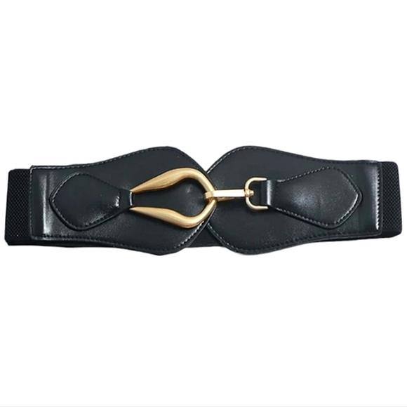 Black Faux Leather Wide Width Belt - Picture 2 of 4